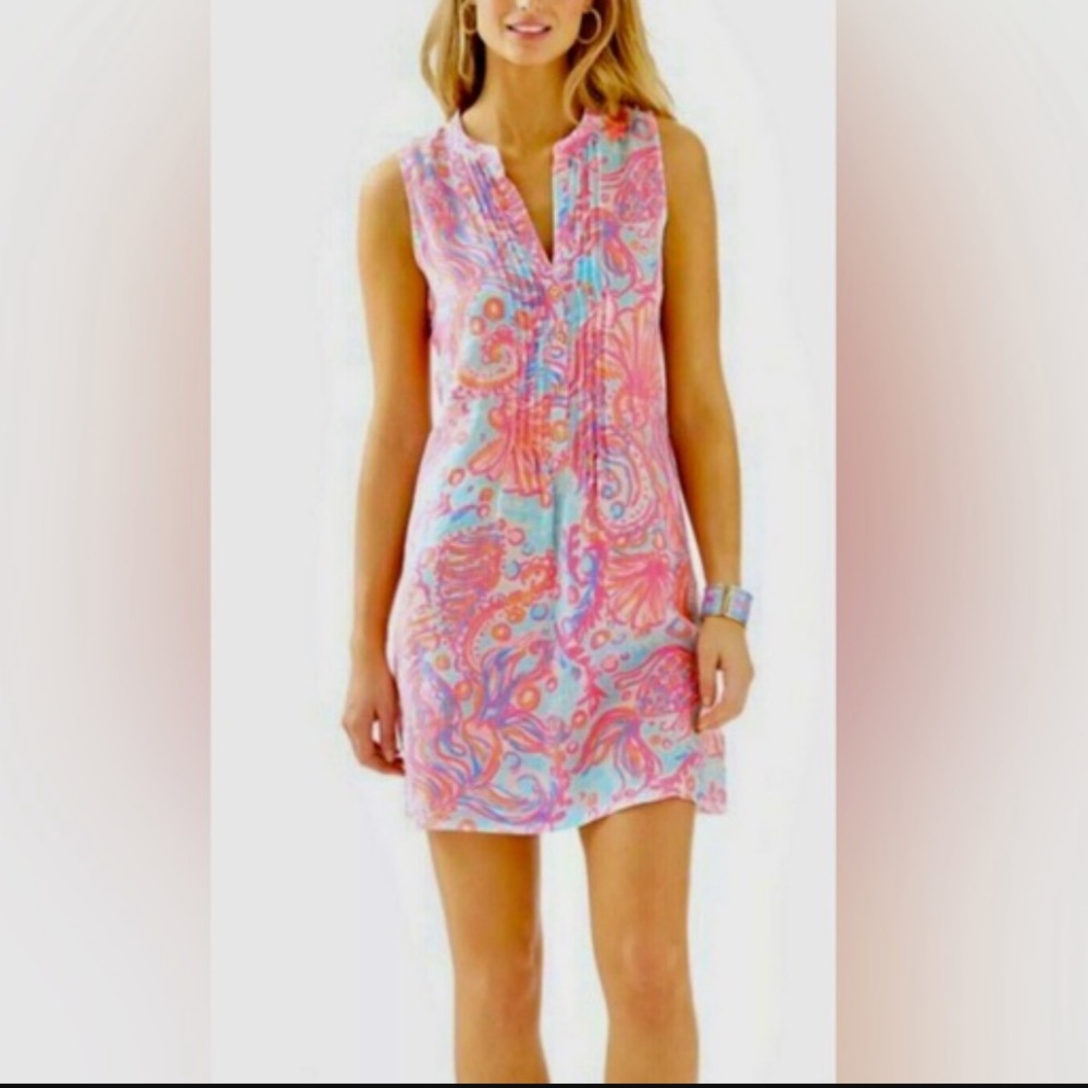 Lilly Pulitzer Sarasota Linen Fish Dress Sz XS